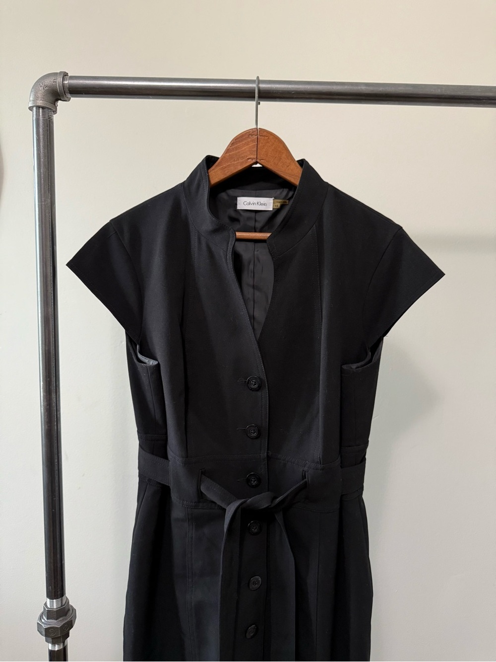 Calvin Klein Black Midi Dress with Tie Waist